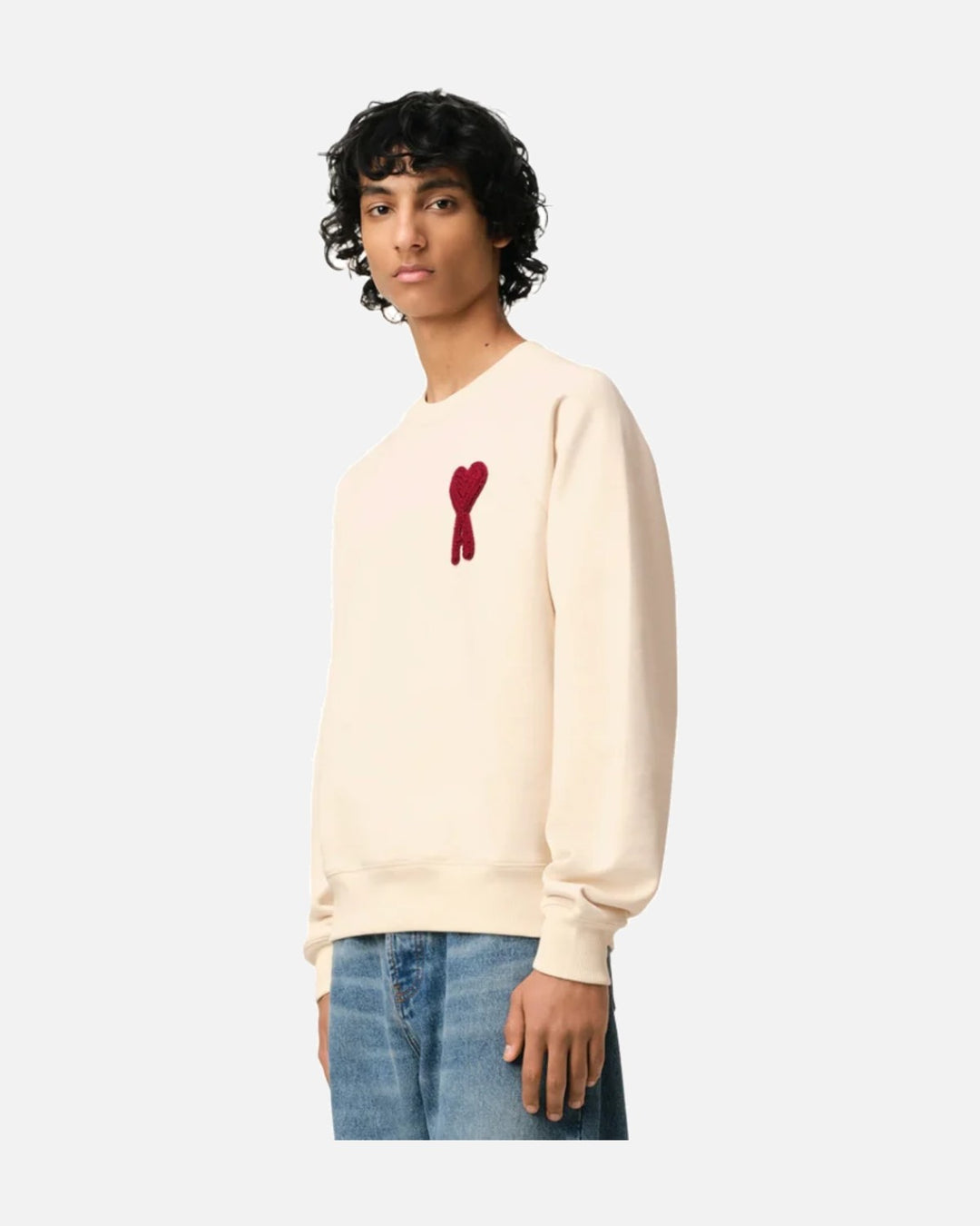 AMI Paris Ami De Coeur Sweatshirt White Cream Red - view 3