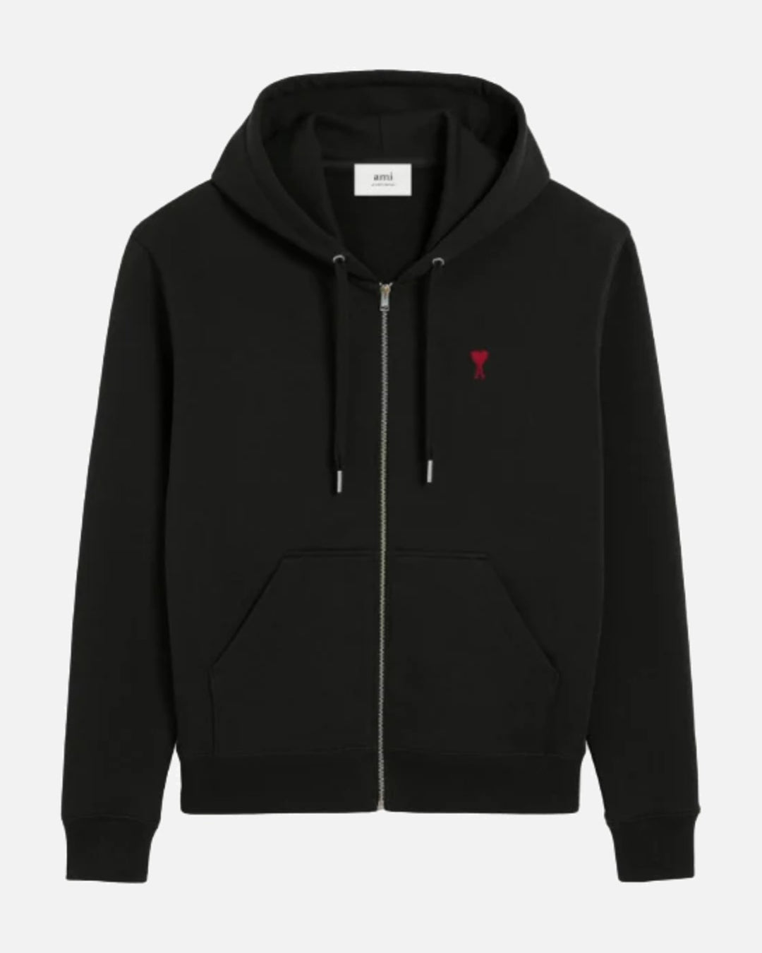 AMI PARIS BLACK COTTON AMI DE COEUR ZIPPED HOODIE - view 1