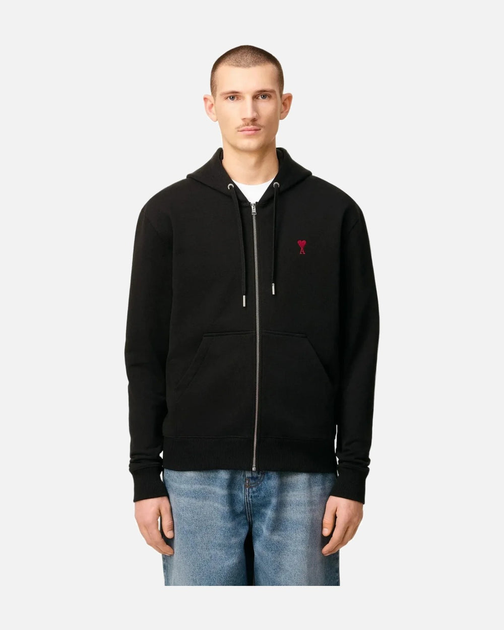 AMI PARIS BLACK COTTON AMI DE COEUR ZIPPED HOODIE - view 2