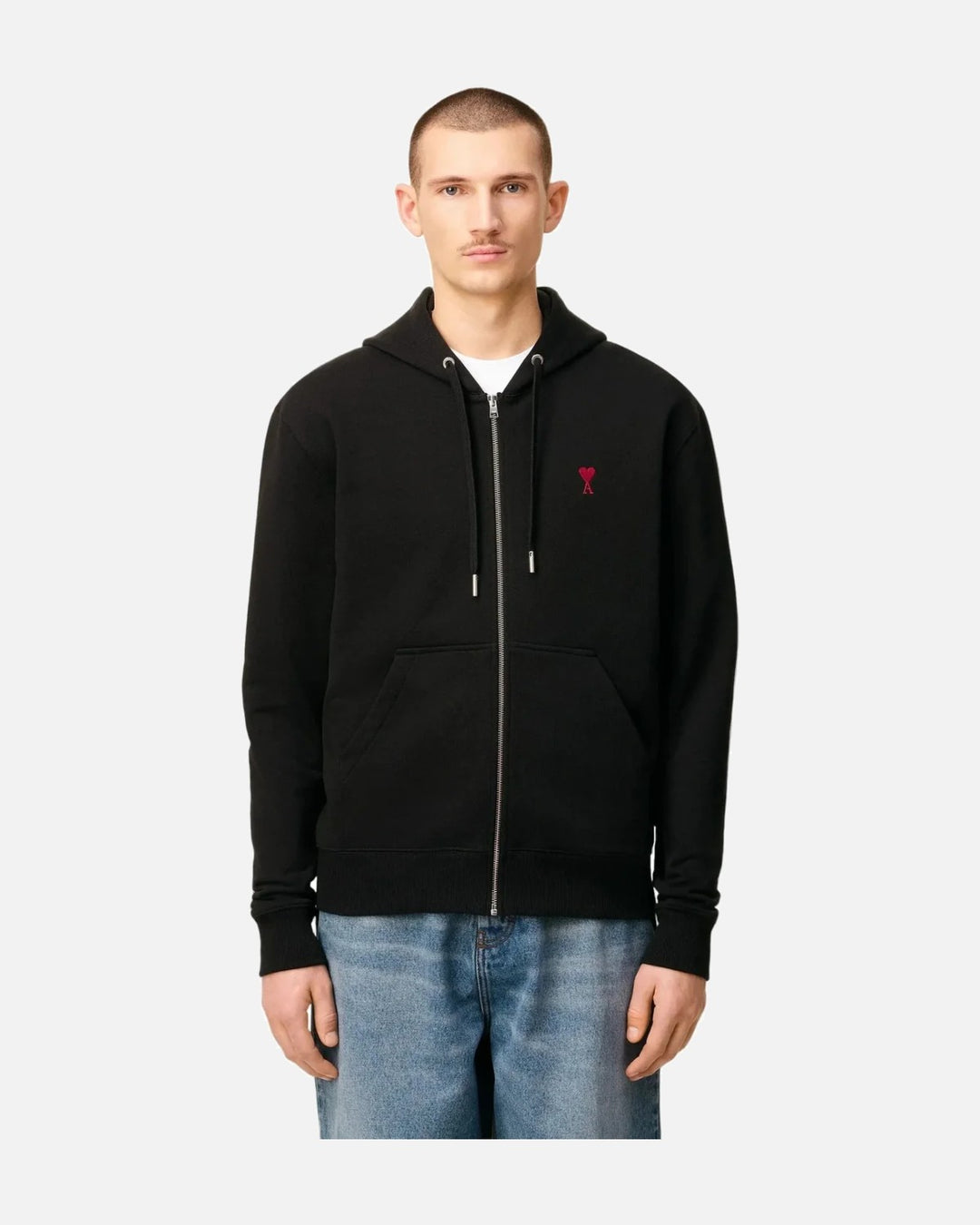 AMI PARIS BLACK COTTON AMI DE COEUR ZIPPED HOODIE - view 2