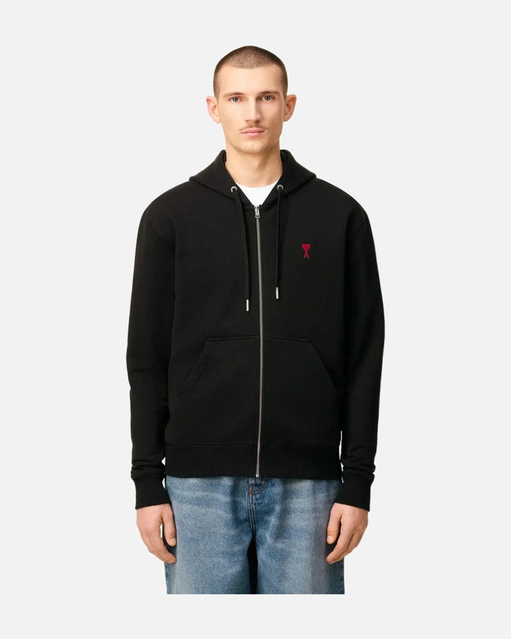 AMI PARIS BLACK COTTON AMI DE COEUR ZIPPED HOODIE - view 2