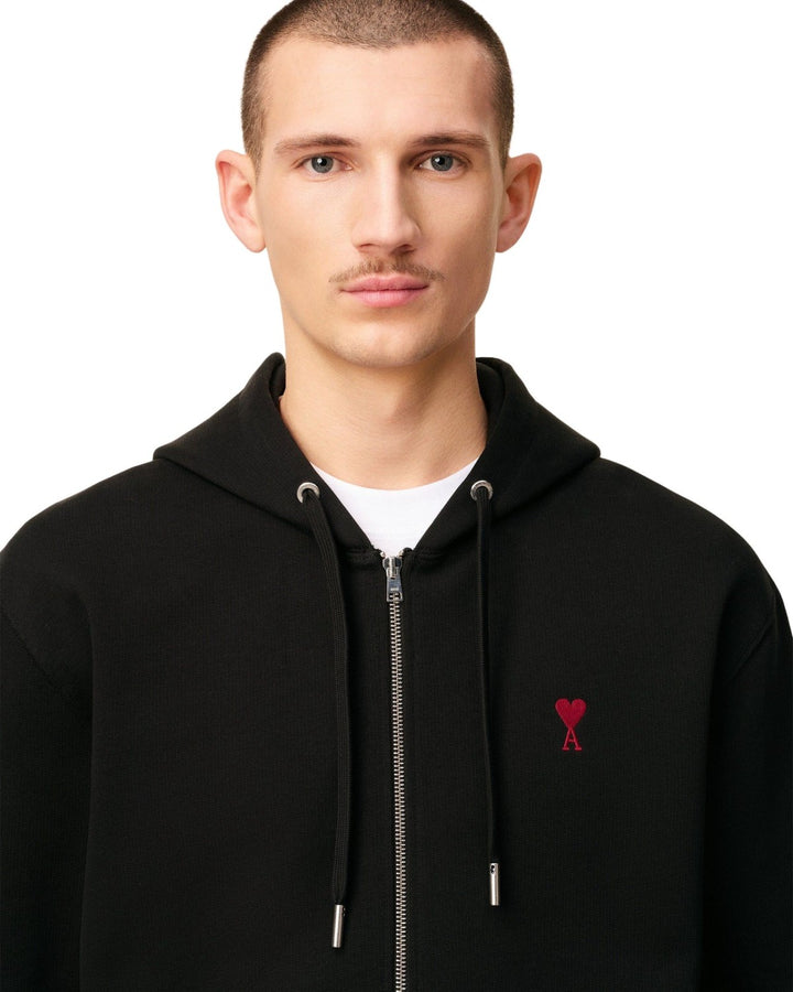 AMI PARIS BLACK COTTON AMI DE COEUR ZIPPED HOODIE - view 4