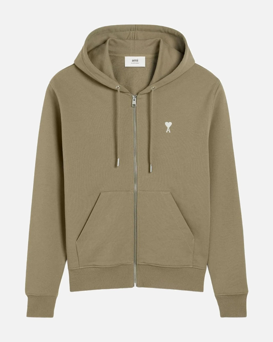 AMI PARIS BLACK COTTON AMI DE COEUR ZIPPED HOODIE OLIVE GREEN - view 1