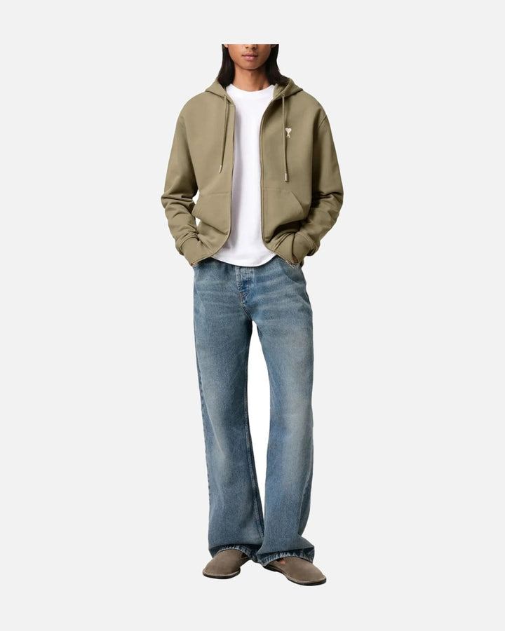 AMI PARIS BLACK COTTON AMI DE COEUR ZIPPED HOODIE OLIVE GREEN - view 4