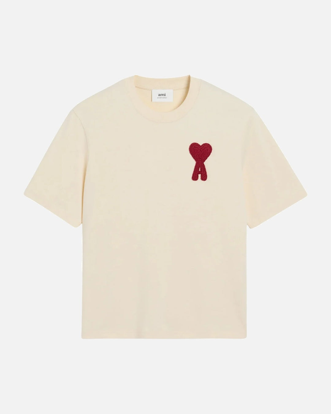 Ami Paris De Coeur Patch Cotton T-Shirt White Cream Red - view 1