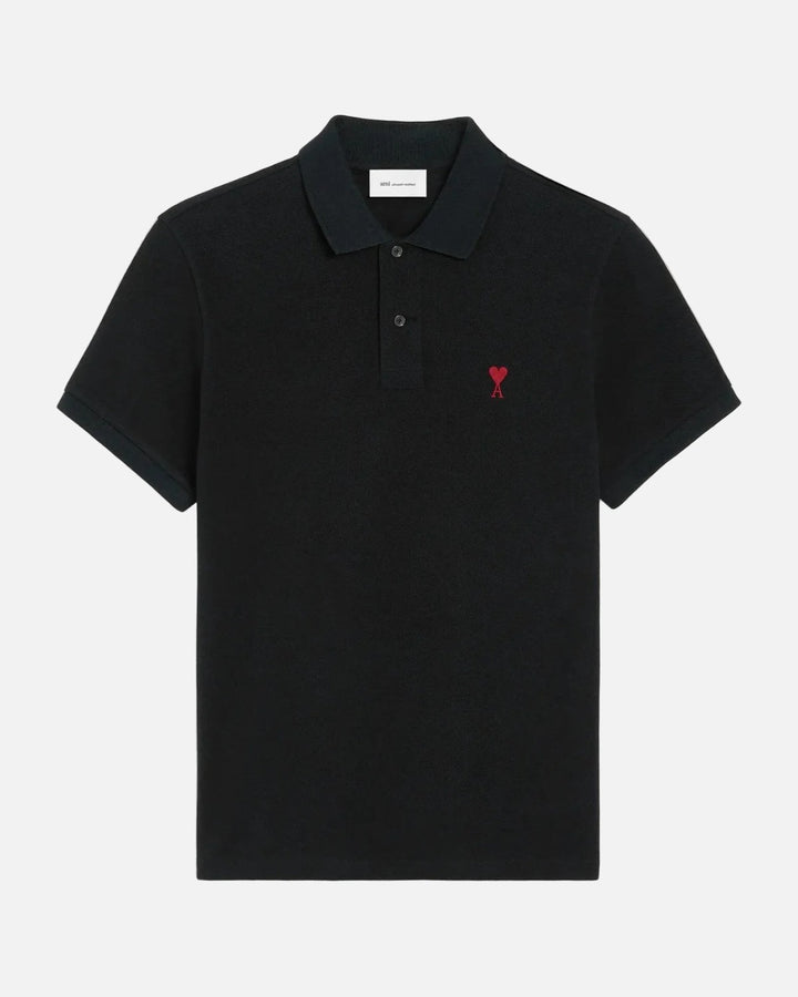 AMI Paris Embroidered Polo Shirt Black - view 1