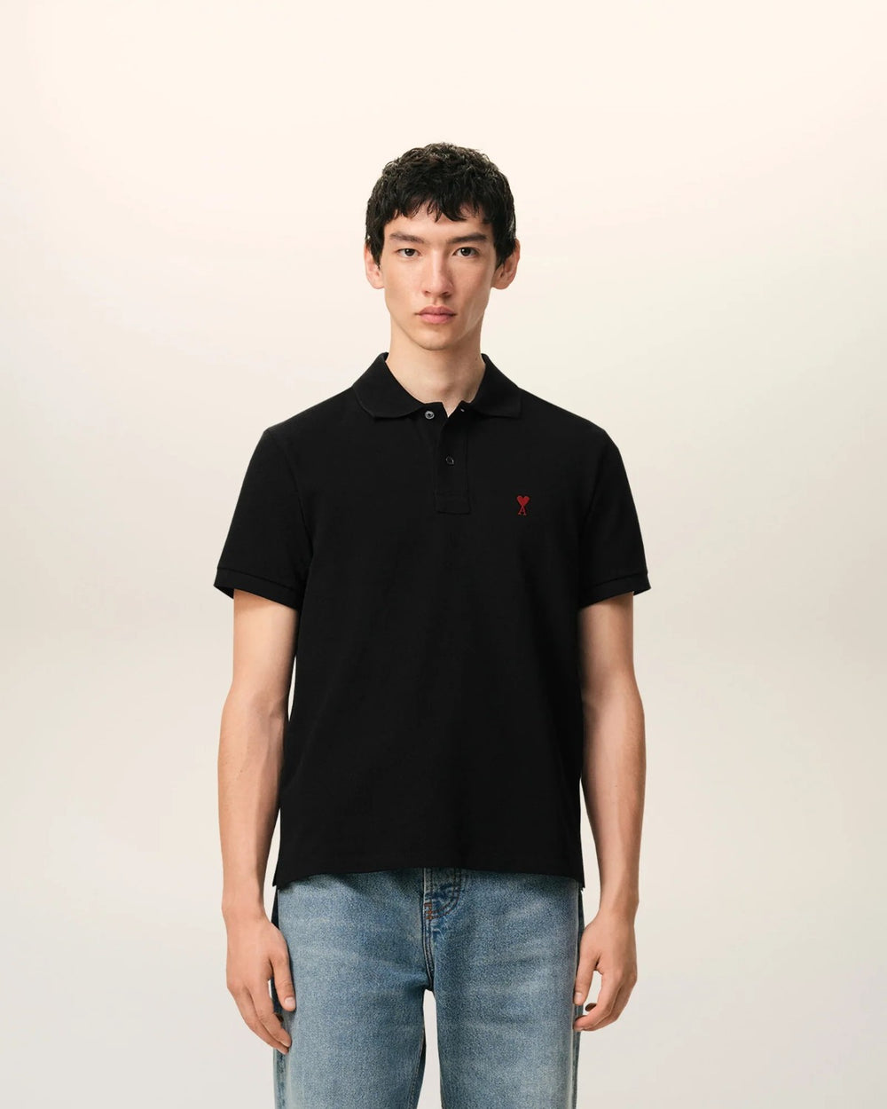 AMI Paris Embroidered Polo Shirt Black - view 2