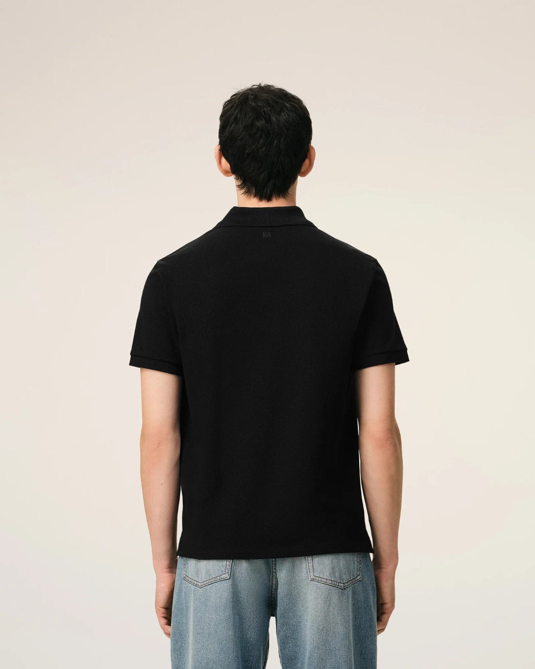 AMI Paris Embroidered Polo Shirt Black - view 4