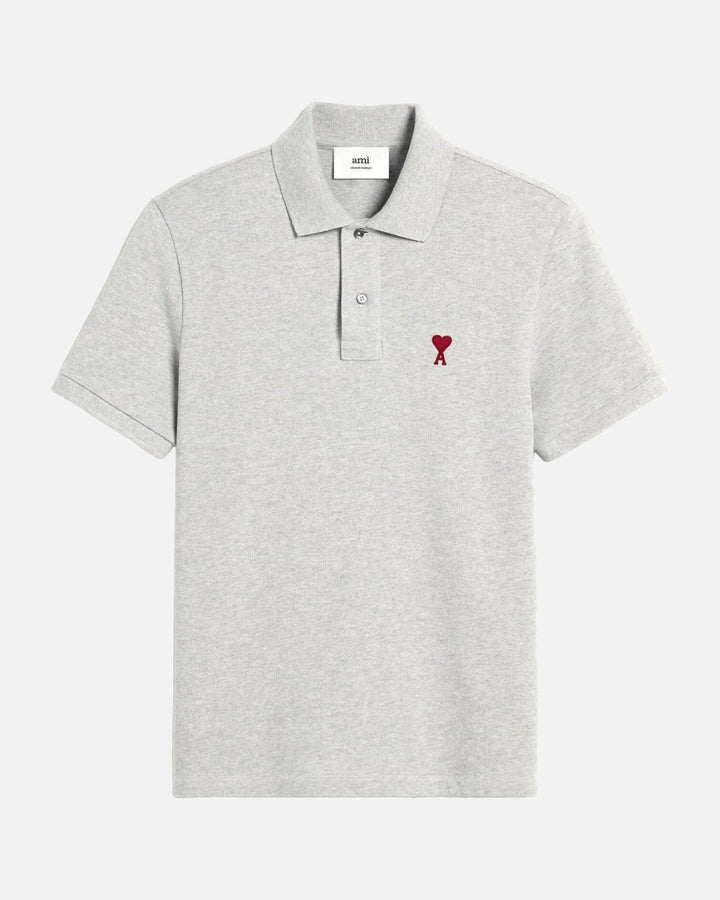 AMI Paris Embroidered Polo Shirt Grey - view 1
