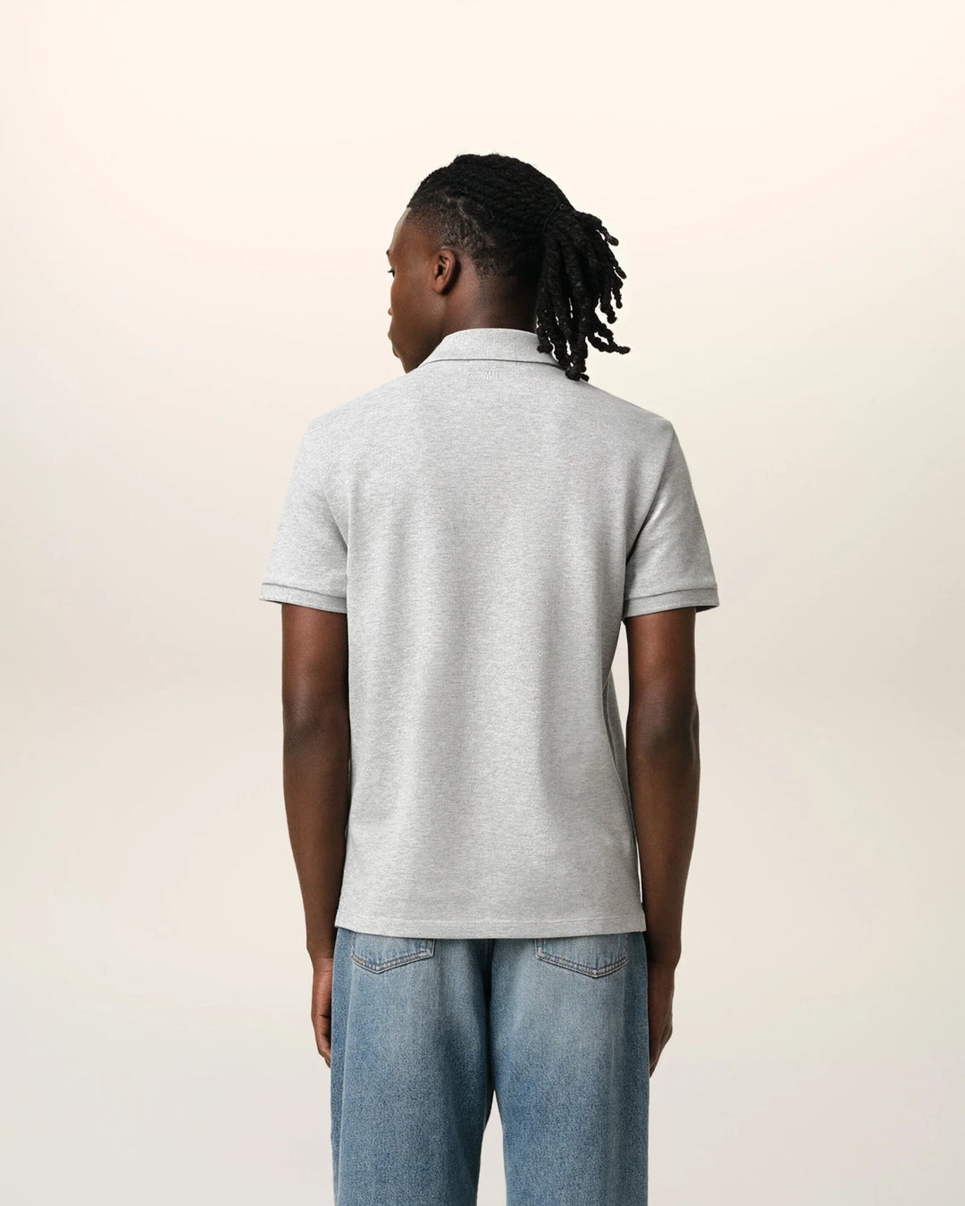 AMI Paris Embroidered Polo Shirt Grey - view 5