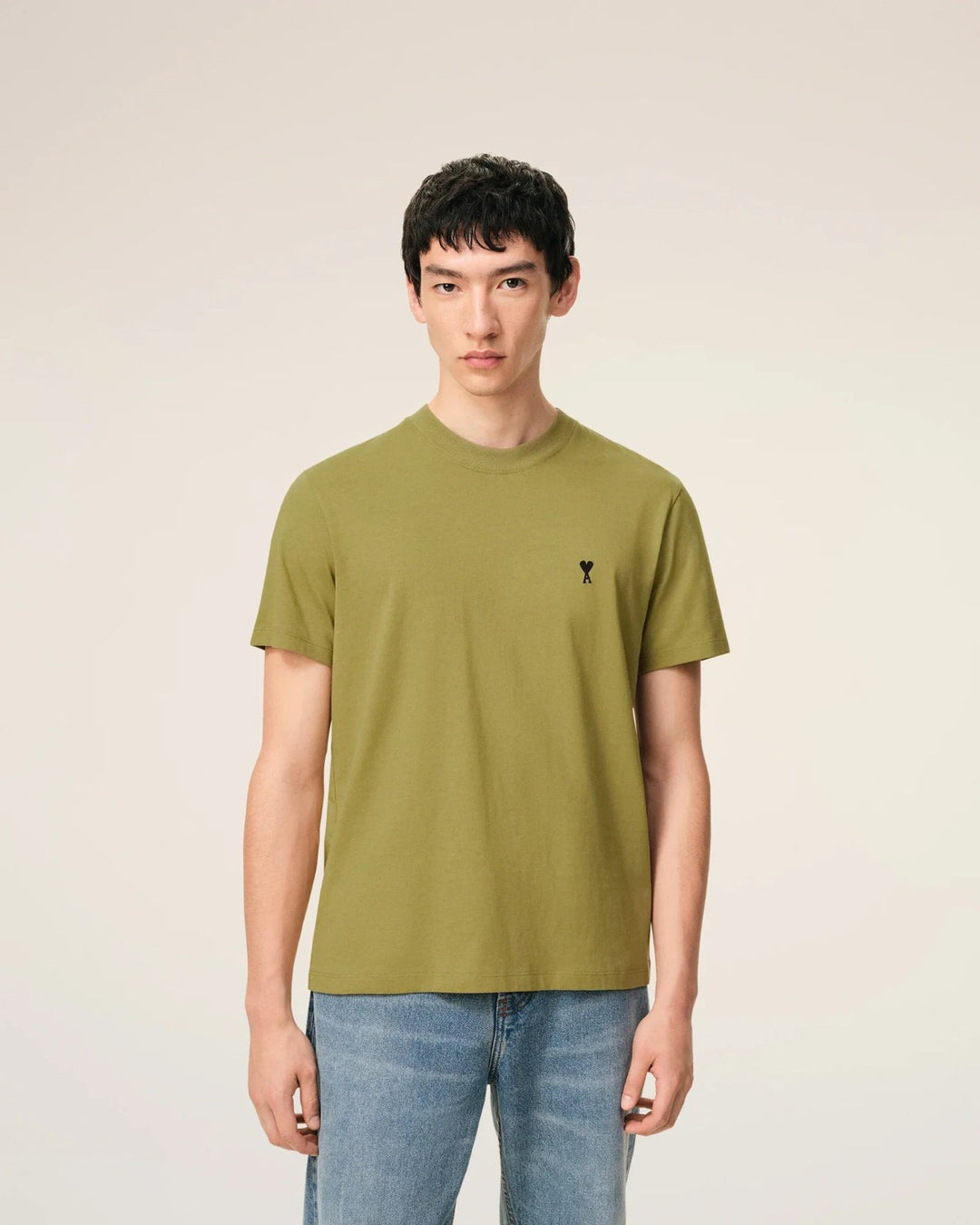 AMI Paris Embroidered Tee Olive Green - view 3