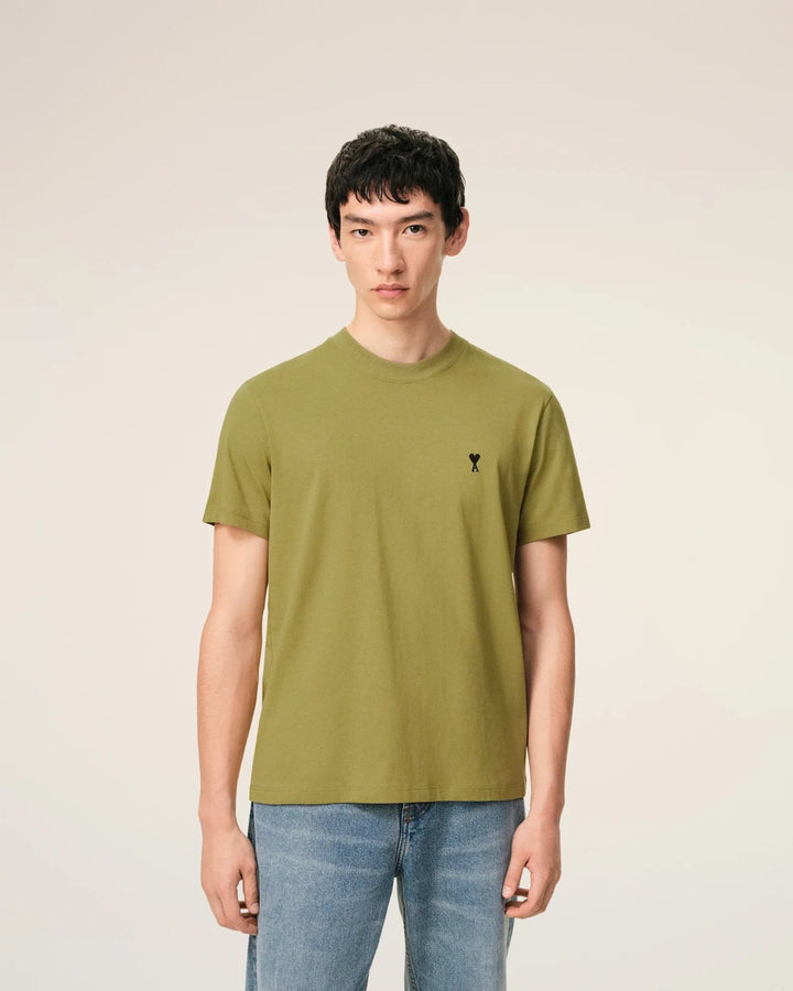AMI Paris Embroidered Tee Olive Green - view 3