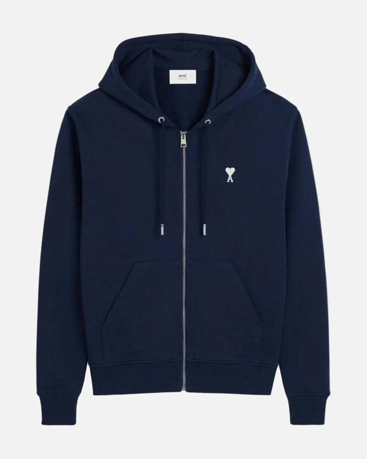 AMI Paris Embroidered Zip Up Hoodie Navy - view 1