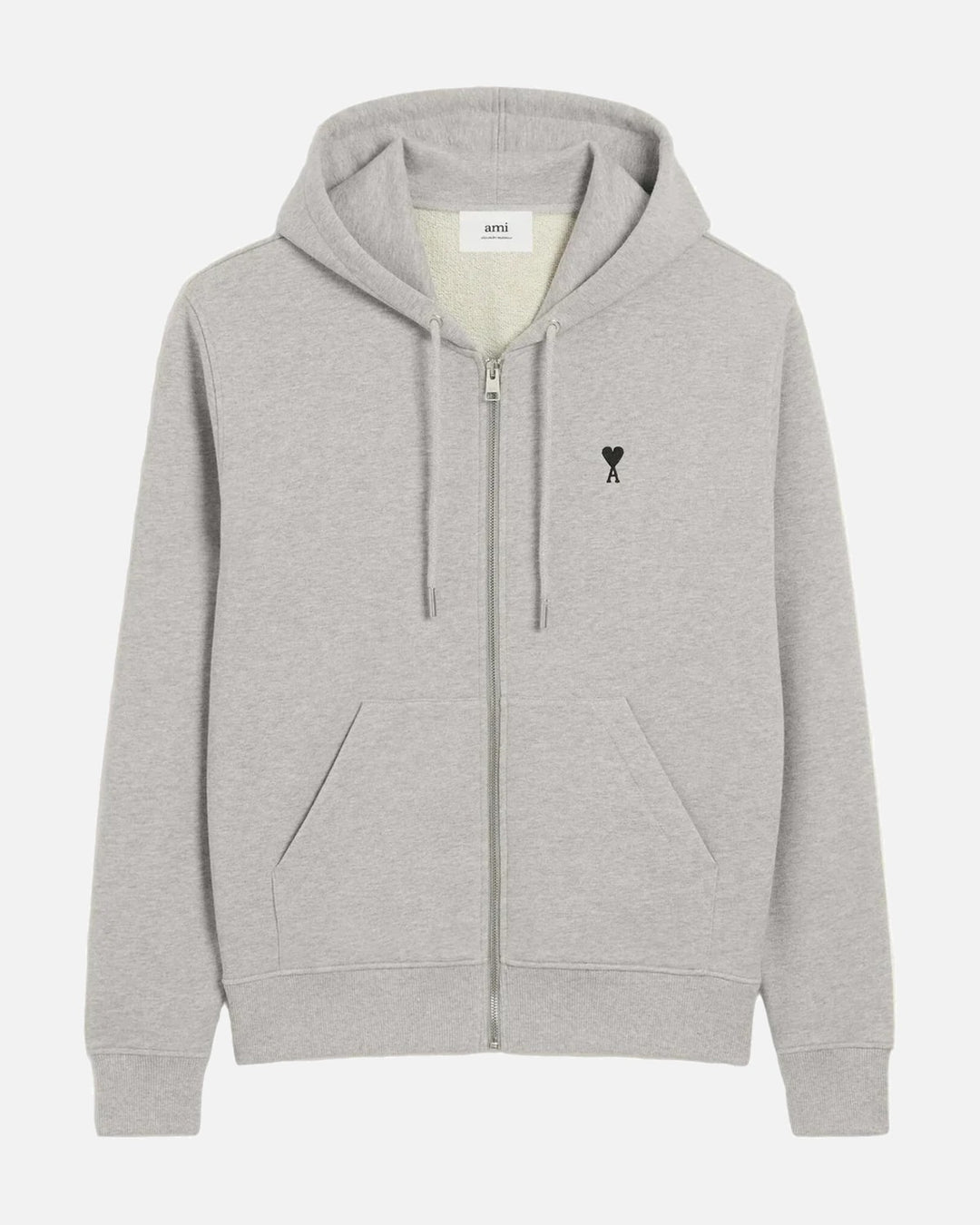 AMI PARIS GREY COTTON ZIPPED AMI DE COEUR HOODIE - view 1