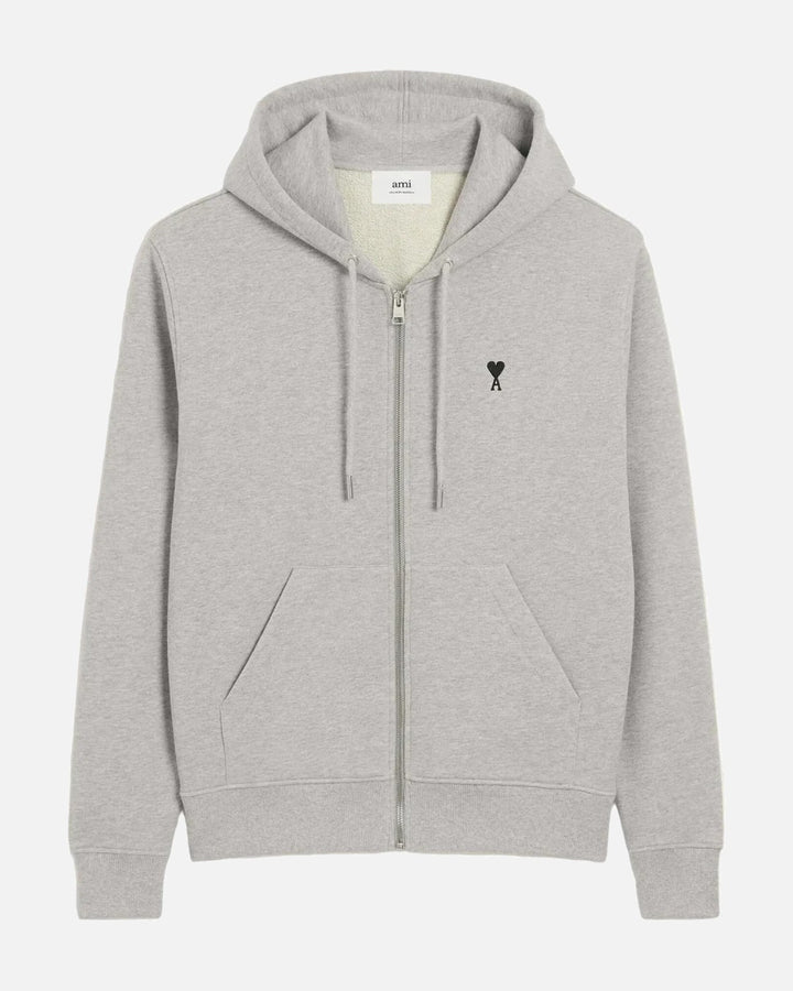 AMI PARIS GREY COTTON ZIPPED AMI DE COEUR HOODIE - view 1