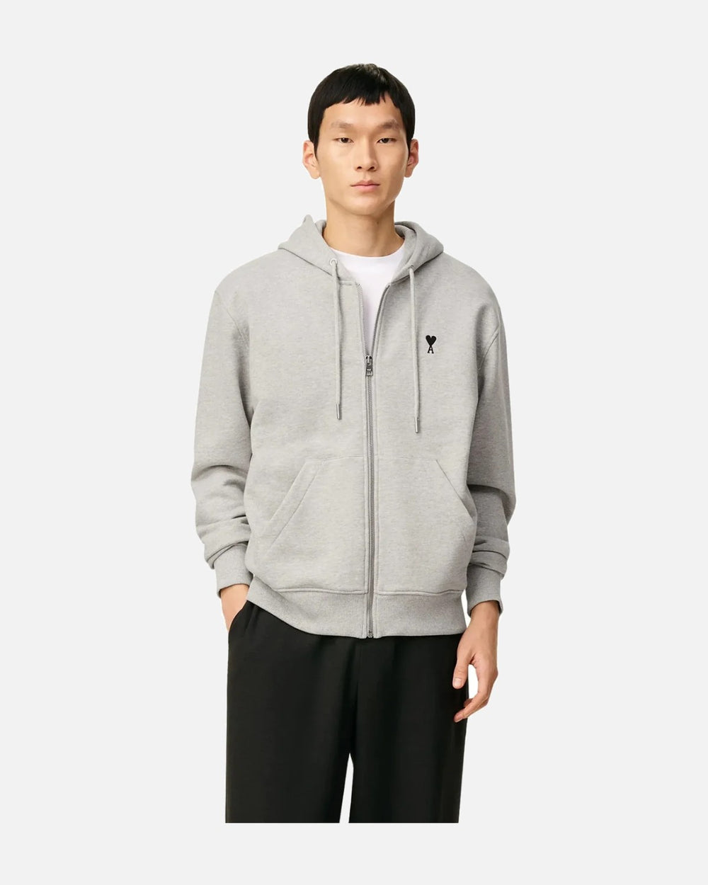 AMI PARIS GREY COTTON ZIPPED AMI DE COEUR HOODIE - view 2