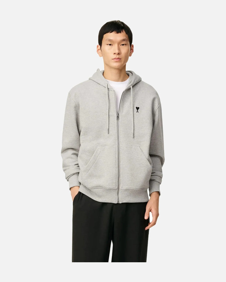 AMI PARIS GREY COTTON ZIPPED AMI DE COEUR HOODIE - view 2