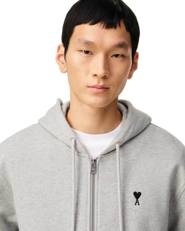AMI PARIS GREY COTTON ZIPPED AMI DE COEUR HOODIE - view 3