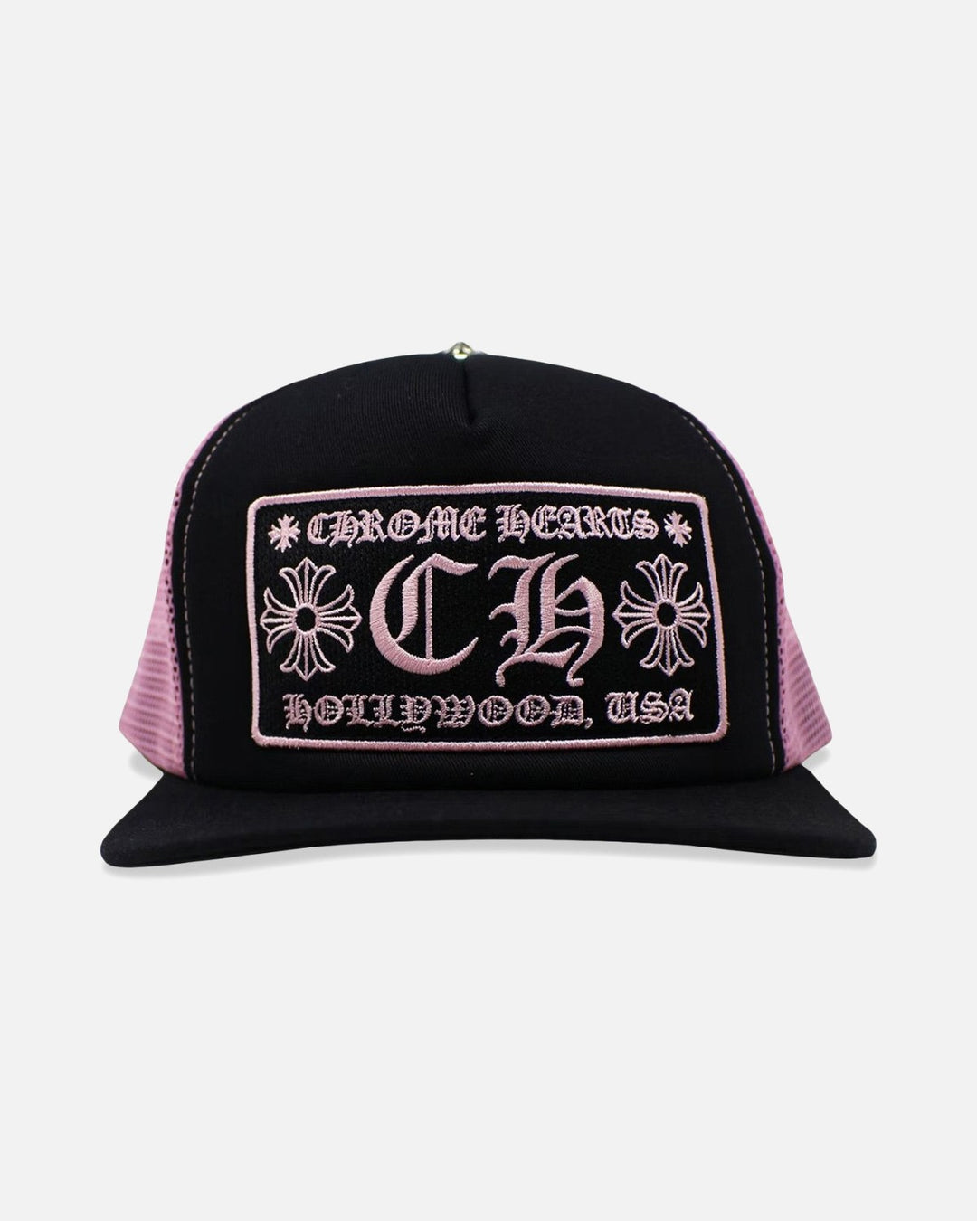 Chrome Hearts CH Hollywood Trucker Cap Black/Pink - front