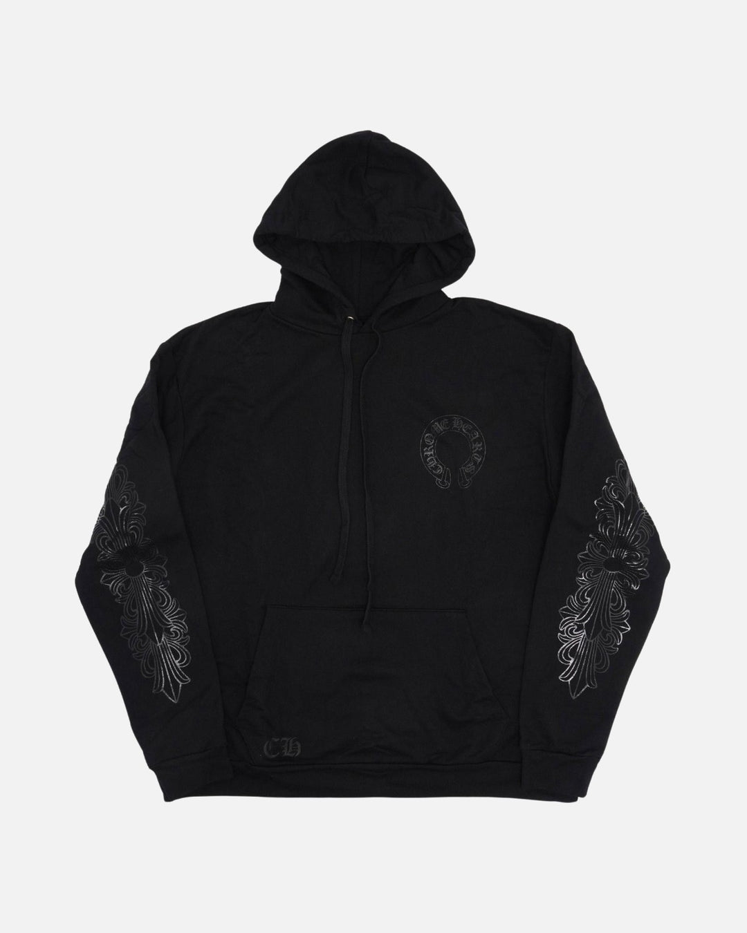 Chrome Hearts Glitter Floral Horseshoe Hoodie Triple Black - front