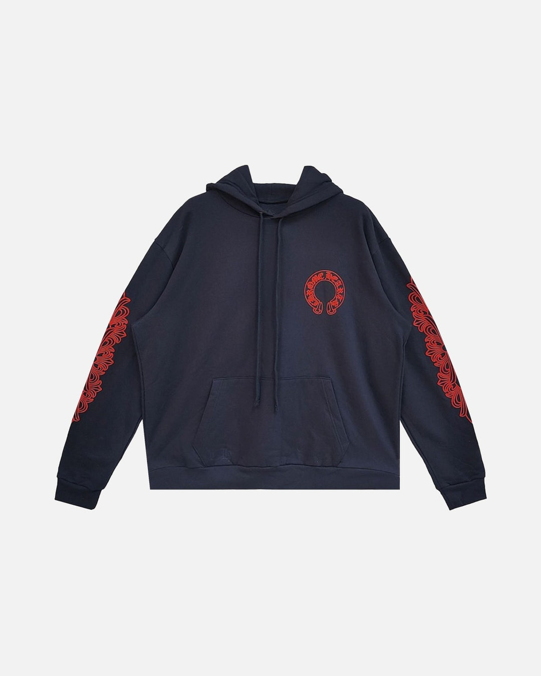 Chrome Hearts Horseshoe Floral Hoodie Navy/Red - front