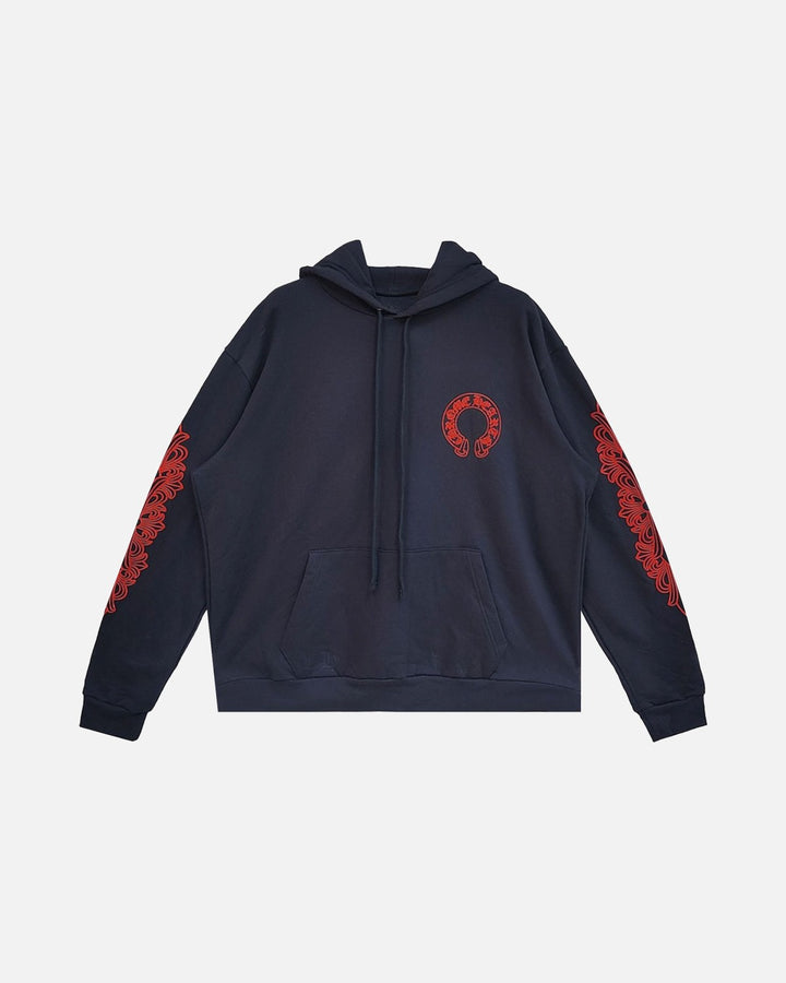 Chrome Hearts Horseshoe Floral Hoodie Navy/Red - front