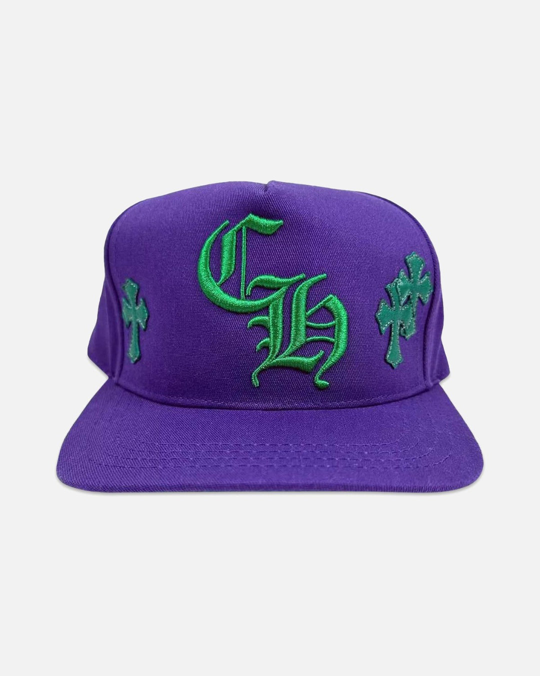 Chrome Hearts Leather Cross Patch CH Snapback Cap Purple/Green - front