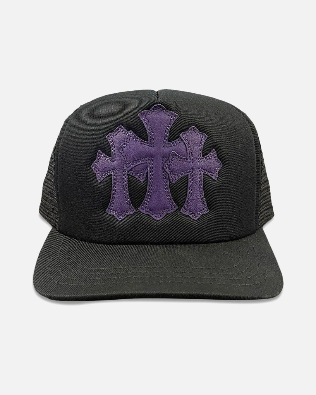 Chrome Hearts St. Barths Exclusive Cemetery Cross Trucker Cap Black/Purple - front