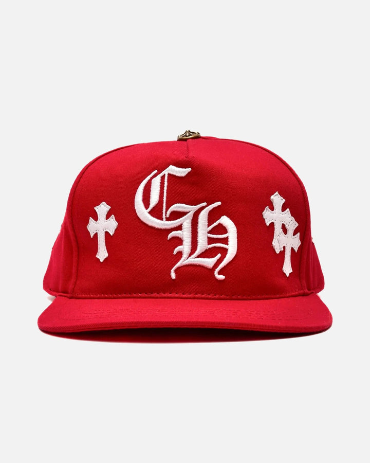 Chrome Hearts Leather Cross Patch CH Snapback Cap Red/White - front