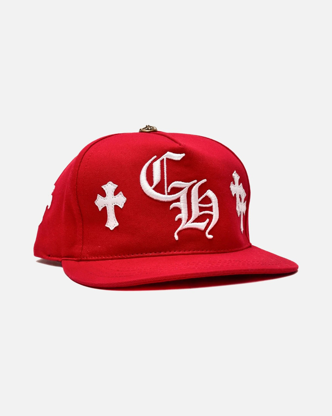 Chrome Hearts Leather Cross Patch CH Snapback Cap Red/White - angle