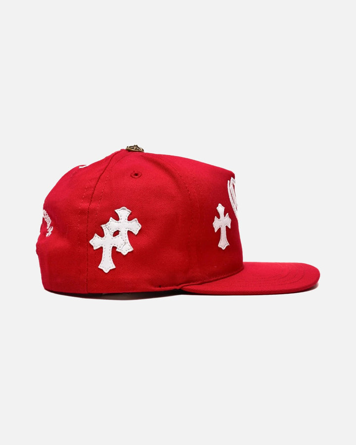 Chrome Hearts Leather Cross Patch CH Snapback Cap Red/White - side