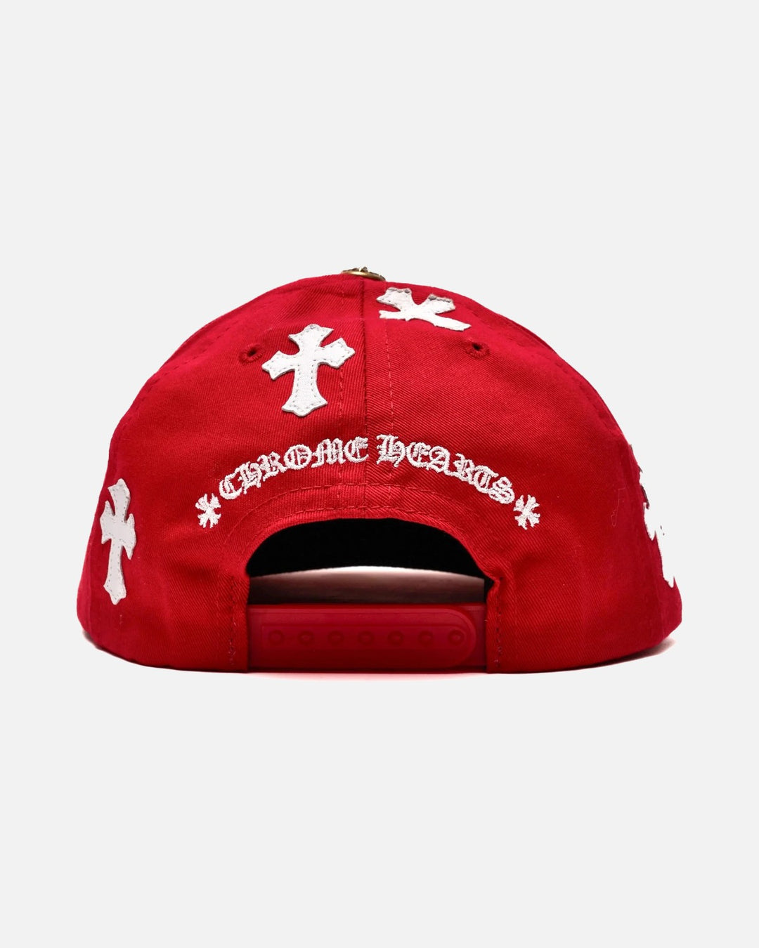 Chrome Hearts Leather Cross Patch CH Snapback Cap Red/White - back