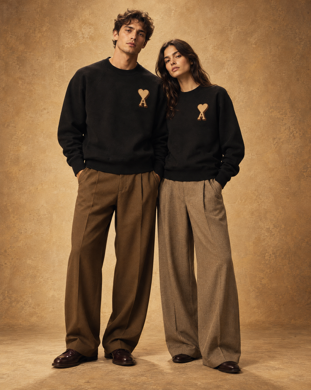 couple wearing it man and woman @AMI Paris Ami De Coeur Patch Sweatshirt Black